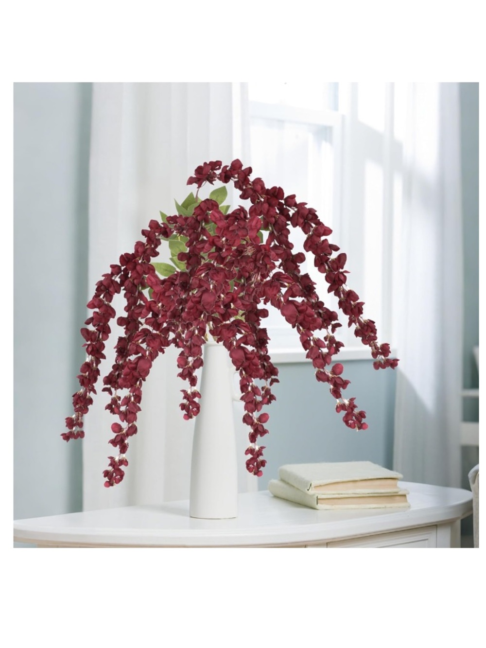 Burgundy Hanging Wisteria Stem - Elegant Faux Floral Accent 43” (2pcs)